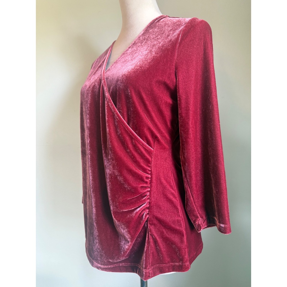 Soft Surroundings Velvet Faux Wrap Top Blouse M boho whimsigoth grunge‎ burgundy